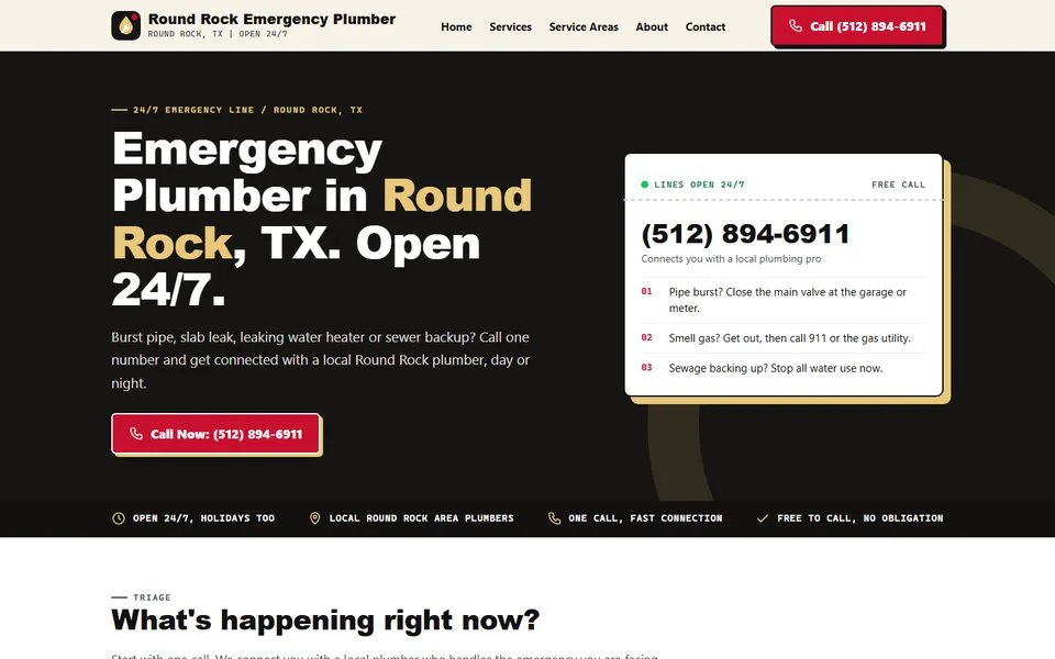 Homepage of roundrockemergencyplumber.com